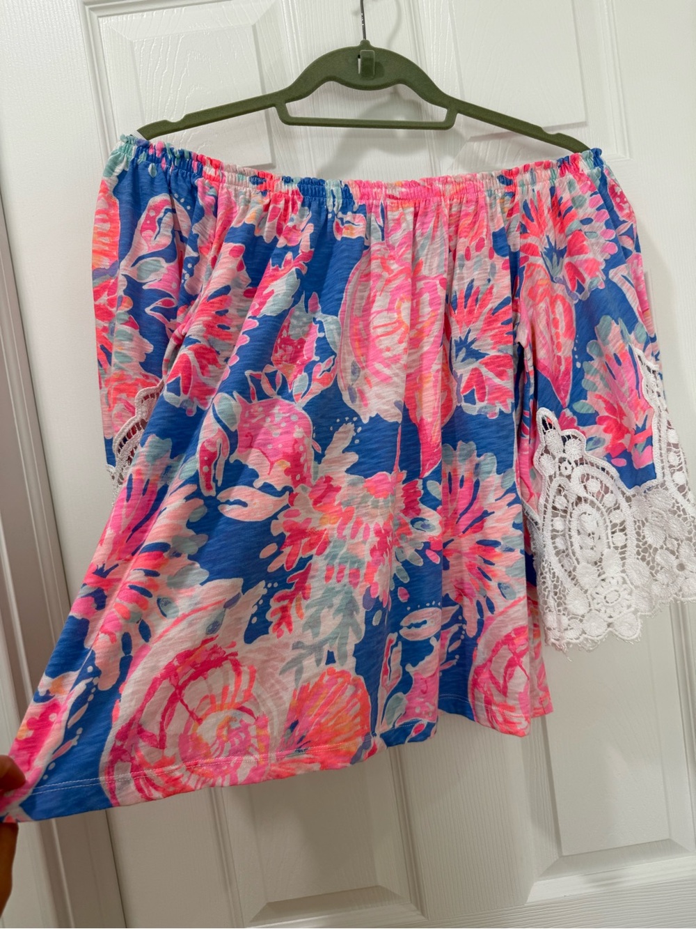 Lilly Pulitzer Off-Shoulder Floral Top in Blue and Pink